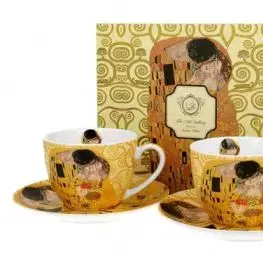 Sada dvoch šálok s podšálkou Gustav Klimt - The Kiss Brown 280 ml