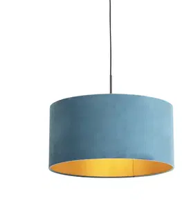Závesné svietidlo s plyšovým tienidlom modré so zlatom 50 cm - Combi