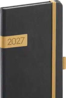 NOTIQUE Vreckový diár Twill 2027, černo-zlatý, 9 x 15,5 cm