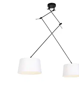 Závesné svietidlo čierne s bielymi ľanovými tienidlami 35 cm 2-svetlo - Blitz