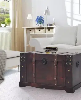 Starožitná drevená truhla hnedá Dekorhome