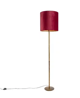 Vintage stojaca lampa zlatá s červeným tienidlom 40 cm - Simplo
