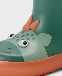 Podšité detské čižmy do dažďa Chelsea, dinosaurus