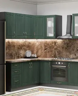 BARDIS rohová vintage kuchynská linka z MDF, zelená/antracit
