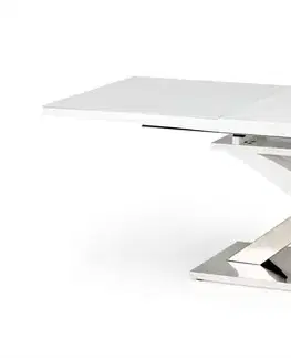HALMAR Sandor 2 rozkladací jedálenský stôl biely lesk / nerezová