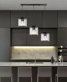 Závesná lampa Glassia čierna 3X40 E27 čierne tienidlo + číre kryštály