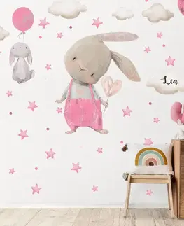 Nálepka na stenu - Zajačiky s hviezdičkami pre dievčatko