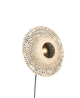 Orientálna nástenná lampa bambus 35 cm so zástrčkou - Rina