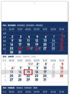 NOTIQUE Nástenný kalendár 3-mesačný štandard modrý – so slovenskými menami 2025, 29,5 x 43 cm