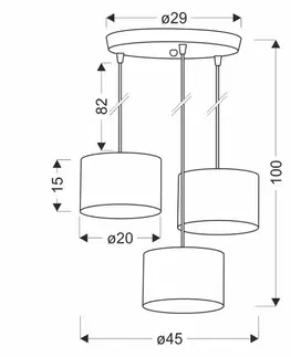 Závesná lampa PANDY čierna doska 3x40W E27 tienidlo sivá+zlatá