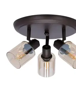 HNEDÁ STROPNÁ LAMPA AGRA 3X40W E14 JANTÁROVÉ TIENIDLO