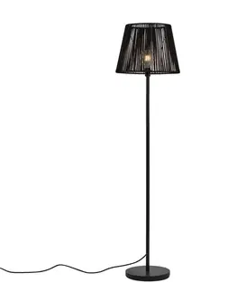 Vonkajšia stojaca lampa čierna s čiernym lanovým tienidlom IP44 - Virginia Jayla
