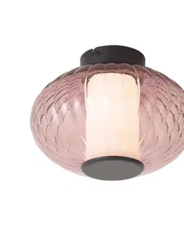 Dizajnové stropné svietidlo čierne 28 cm s fialovým sklom vrátane LED 3-stupňové stmievateľné - Margherite