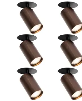 Sada 6 moderných zapustených bodových svetiel tmavý bronz GU10 50mm - Chels