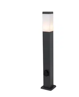 Vonkajšia lampa tmavo sivá 80 cm so zásuvkou IP44 - Malios