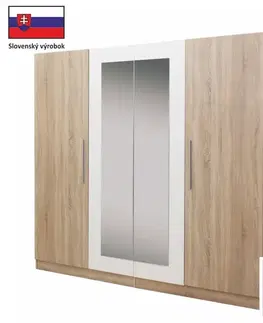 KONDELA Matisa 4D šatníková skriňa so zrkadlom dub sonoma / biela