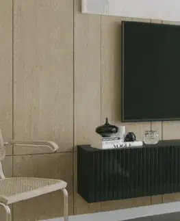 ArtExt Závesný TV stolík JOY | 200 cm Farba: Čierny lesk (drážky)