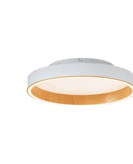 Dizajnové stropné svietidlo biele s drevom 40 cm vrátane LED 3-stupňového spínača - Ingo