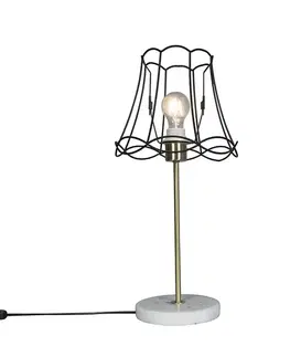 Retro stolná lampa mosadz s rámom Granny čierny 25 cm - Kaso