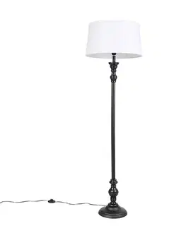 Stojaca lampa čierna s tienidlom z ľanu bielej farby 45 cm - Classico