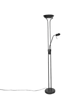 Moderná stojaca lampa čierna s lampou na čítanie vrátane LED s tlmením na teplé - Diva
