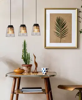 Čierno-zlatá závesná lampa, sklenené tienidlo, 3x60W, E27, Fresno
