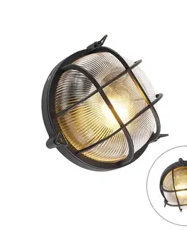 Priemyselná okrúhla nástenná lampa čierna IP44 - Noutica