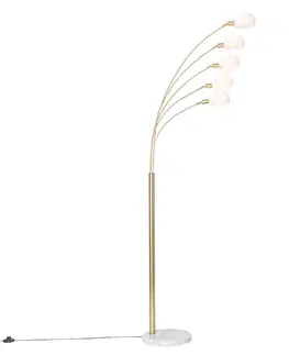 Dizajnová stojaca lampa mosadz s opálovým sklom 5-svetlo - Sixties Marmo
