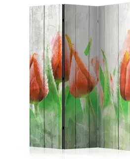 Paraván Red tulips on wood Dekorhome