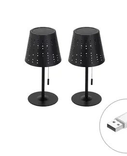 Sada 2 stolných lamp čiernych vrátane LED 3-stupňového stmievača dobíjateľnej a solárnej - Ferre