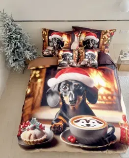 3 dielne Vianočné Flanelové obliečky 3D polycotton Christmas Dogs 200x140cm+90x70cm TiaHome