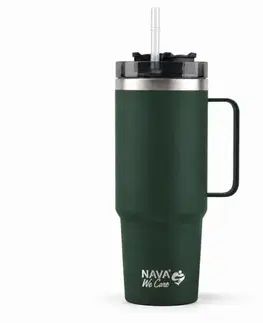Kinekus Termohrnček so slamkou 900 ml nerez, tmavozelený NAVA