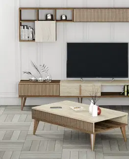 Living Room Furniture Set Milan - Walnut, Travertine