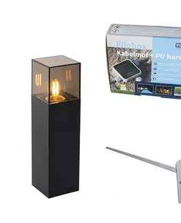 Stojaca vonkajšia lampa čierna s dymovým tienidlom 30 cm - Dánsko