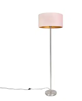 Stojaca lampa oceľ s ružovým tienidlom 50 cm - Simplo