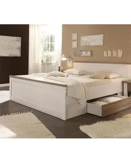 KONDELA Lumera 180 posteľový rám s nočnými stolíkmi (2 ks) pínia biela / dub sonoma truflový