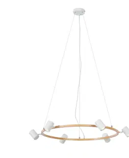 Smart Pendant Light Wood with White Round 6-Lights Incl. WiFi GU10 - Jeana Circle