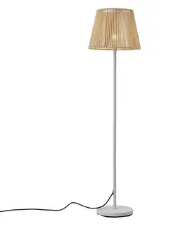 Vonkajšia stojaca lampa biela s béžovým lanovým tienidlom IP44 - Virginia Jayla