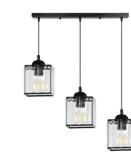 Závesná lampa Glassia čierna 3X40 E27 čierne tienidlo + číre kryštály