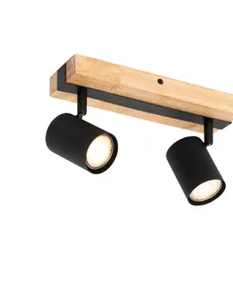 Inteligentný stropný reflektor čierny s drevom 2-svetelný nastaviteľný vrátane Wifi GU10 50mm - Jeana