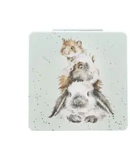 Vreckové zrkadielko "Piggy in the Middle" Wrendale Designs – morčiatko a králik