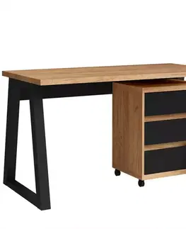 Set Iga I Písací stôl + Skrinka na kolieskach Dub Craft / čierna Mat
