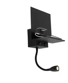 Moderná nástenná lampa čierna s USB a flexibilným ramenom - Flero