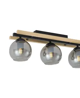 Moderné stropné svietidlo čierne s drevom a dymovým sklom 3-Lights - Aleks