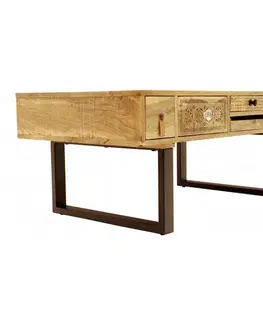 Konferenčný stolík Manu s kovovými nohami 110x45x60 indický masív mango