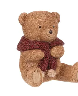 Dekorácia Medveď s červeným šálom, polyresin, 10 cm