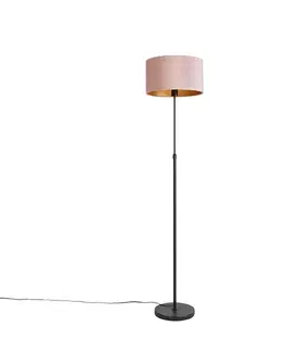 Stojaca lampa čierna s ružovým zamatovým tienidlom so zlatom 35 cm - Parte
