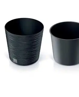 Kinekus Kvetináč plastový, priemer 300mm, FURU ROUND, antracit, výška 295mm s vložkou