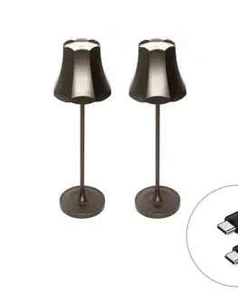 Sada 2 retro stolných lamp tmavá bronz nabíjateľná IP44 - Granny