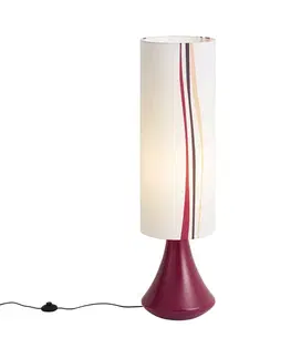 Retro stojaca lampa fialová s viacfarebným látkovým tienidlom - Mina